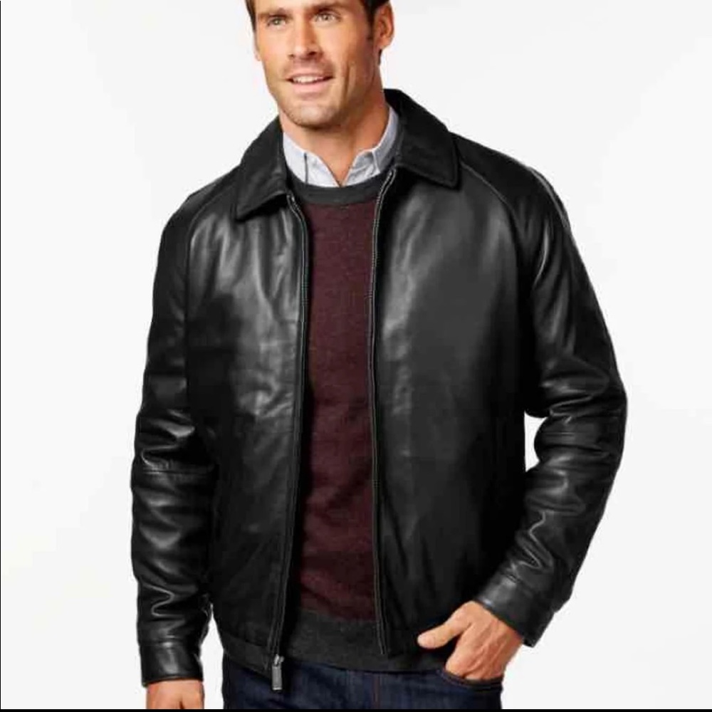Men’s leather jacket coat nautica black medium